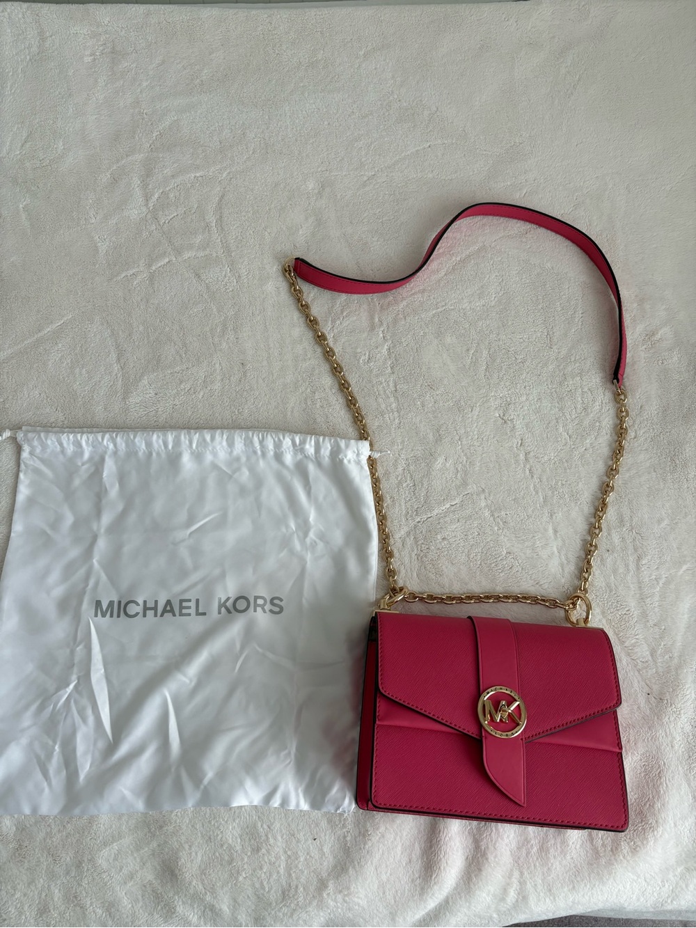 Michael Kors Pink Saffiano Leather Chain Crossbody Bag + Dust Bag